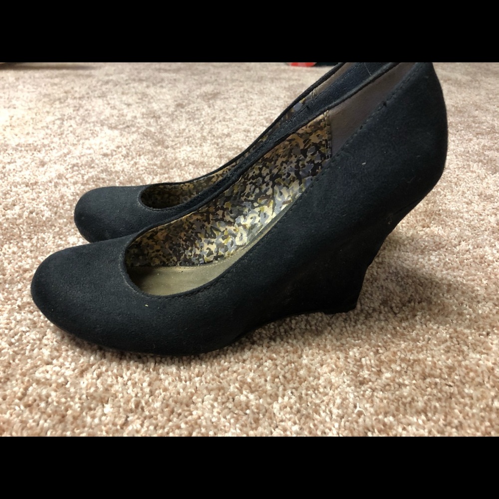 Black suede wedges